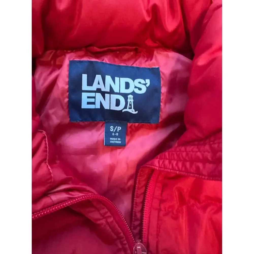 Lands' End Women's Red Puffer Down Vest S/P (6-8)
